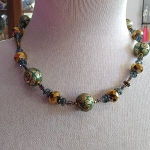 Sparkly green and gold party necklace